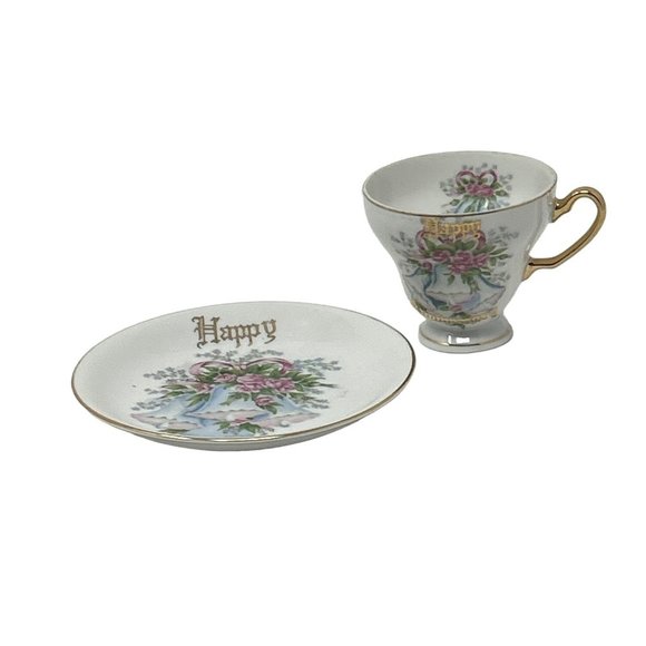 Vintage Norcrest China Happy Anniversary Tea Cup and Saucer - Picture 4 of 9
